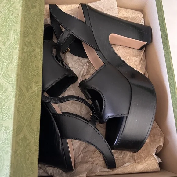 GUCCI Women's Interlocking Cutout G Black Leather Platforms Sz 9 (US) NIB 730002 - Picture 11 of 14